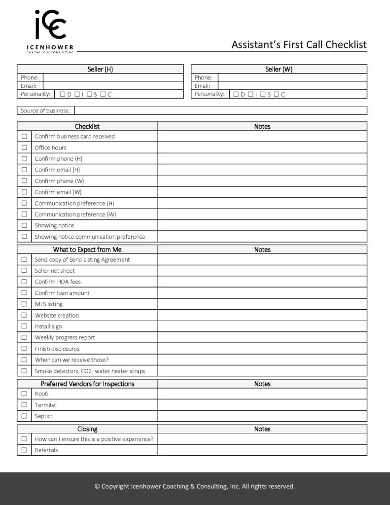 Realtor listing checklist